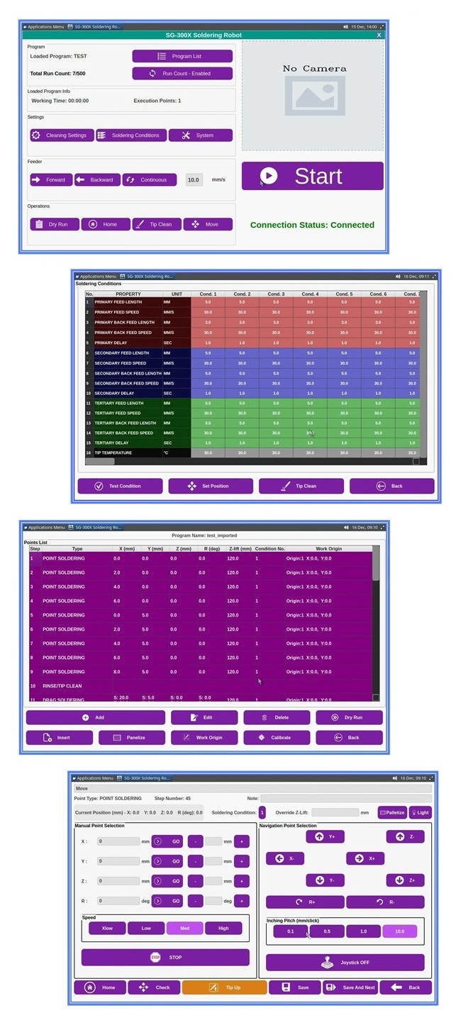 Software interface of automatic PCB soldering machine on desktop